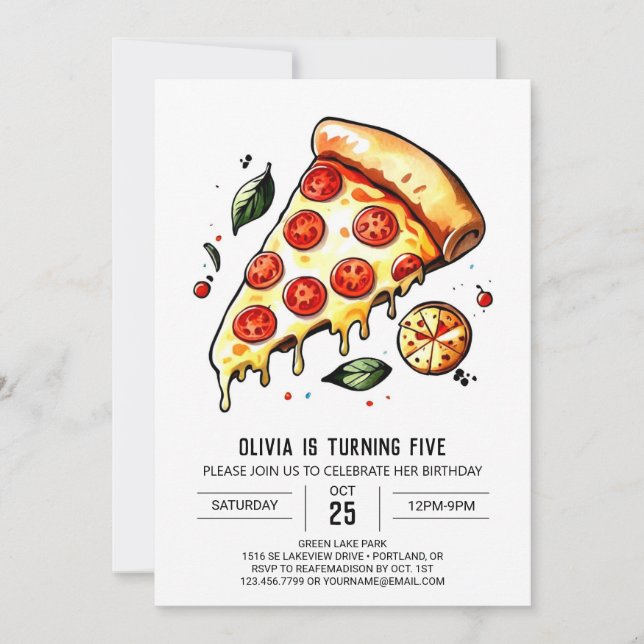 Whimsical Cheese Pizza Birthday Invitation (Front)
