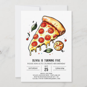 Whimsical Cheese Pizza Birthday Invitation