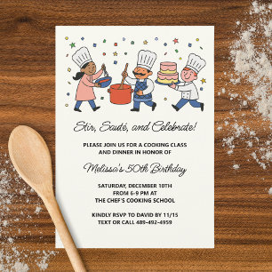 Whimsical Chef Cooking Class Birthday Party Invitation