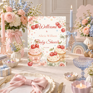 Whimsical Cherry Baby Shower Pedestal Sign