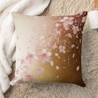 Whimsical Cherry Blossom Blizzard on Golden Cushion