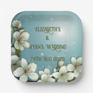 Whimsical Cherry blossom with Sparkles Paper Plate