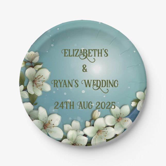 Whimsical Cherry blossom with Sparkles Paper Plate (Front)
