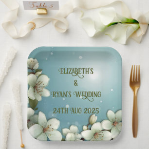 Whimsical Cherry blossom with Sparkles Paper Plate