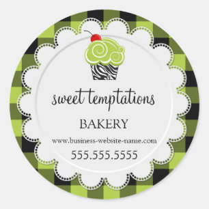 Whimsical Cherry Cupcake Buffalo Plaid Bakery Classic Round Sticker