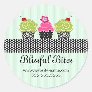 Whimsical Cherry Cupcakes Bakery Box Seals