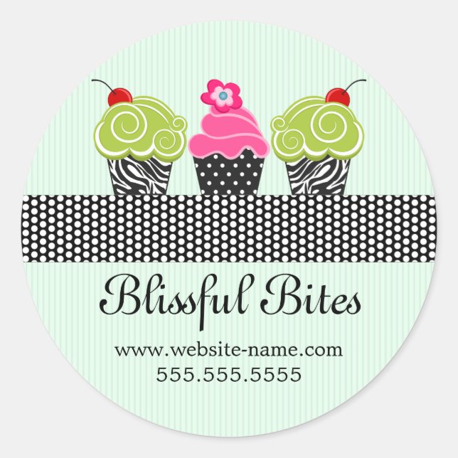 Whimsical Cherry Cupcakes Bakery Box Seals (Front)