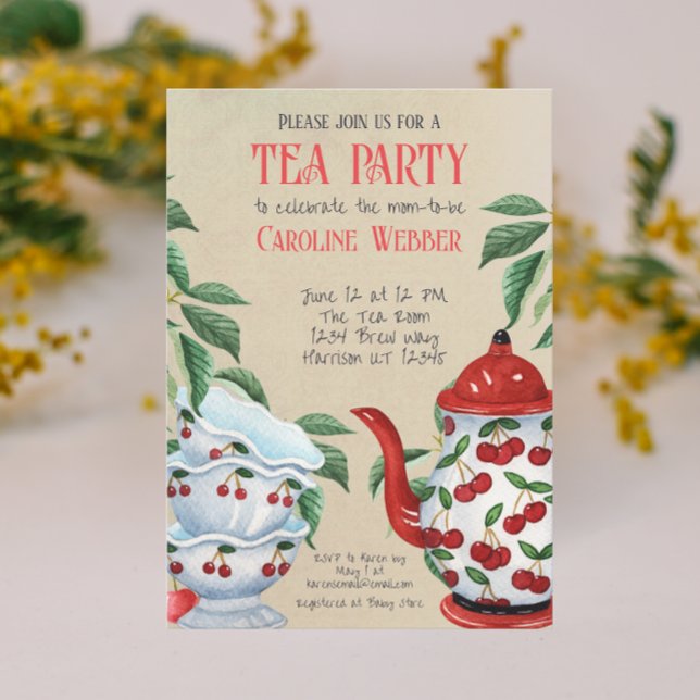 Whimsical Cherry Garden Tea Party Shower Invitation (Creator Uploaded)