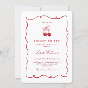 Whimsical Cherry on Top Baby Shower Girl Invitation