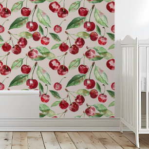 Whimsical Cherry Red Pattern Wallpaper