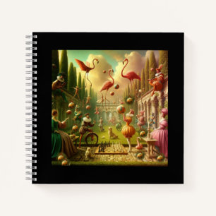 "Whimsical Chess & Flamingo Carnival – Fantasy Notebook