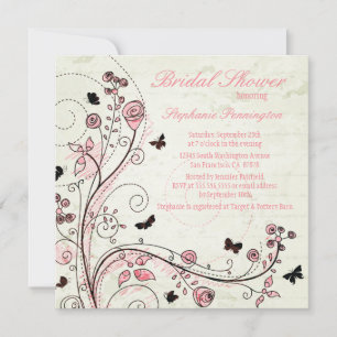Whimsical chic floral swirls bridal shower invite