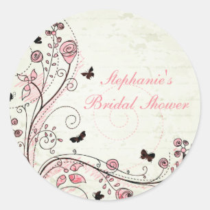 Whimsical chic floral swirls bridal shower sticker