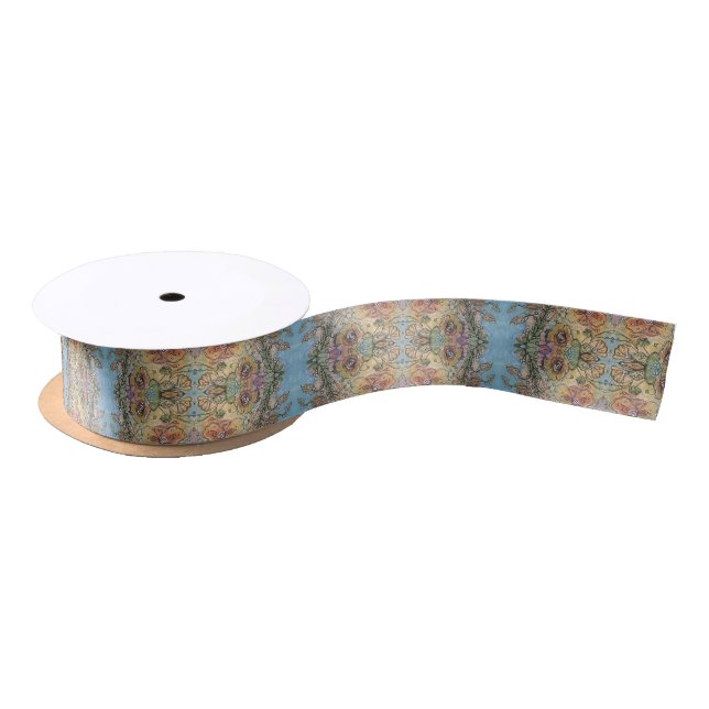 Whimsical Chic Flower Garden Watercolor Painting  Satin Ribbon (Spool)