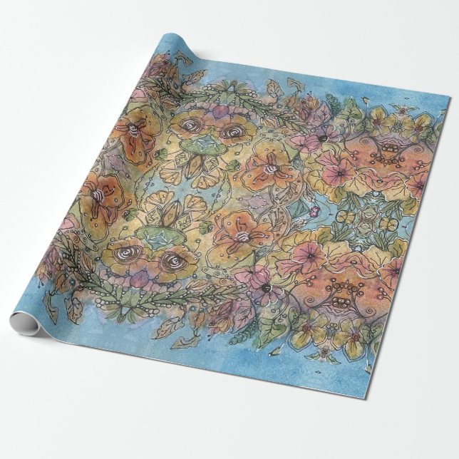 Whimsical Chic Flower Garden Watercolor Painting  Wrapping Paper (Unrolled)