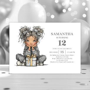 Whimsical Chic Girl Birthday Black Gold invitation