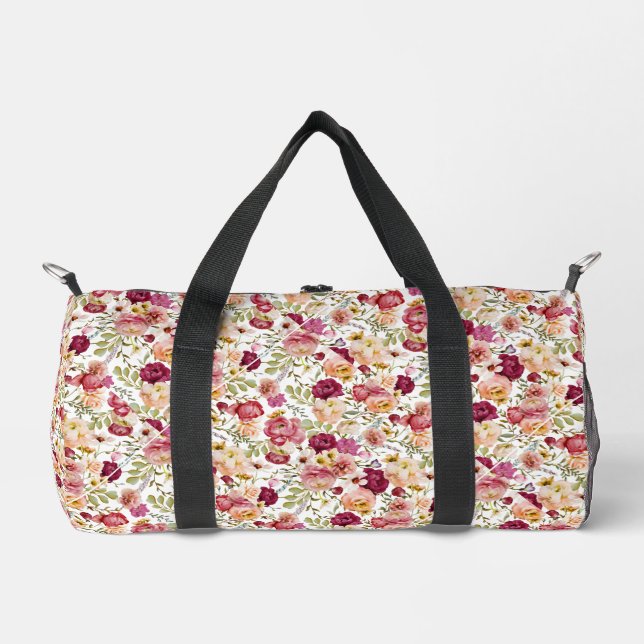 Whimsical Chic Stylish Floral Duffle Bag (Front)