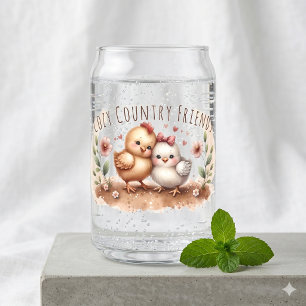 Whimsical Chick Duo Cottagecore Watercolor Can Glass