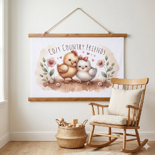 Whimsical Chick Duo Cottagecore Watercolor Hanging Tapestry