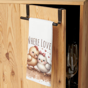 Whimsical Chick Duo Cottagecore Watercolor Tea Towel