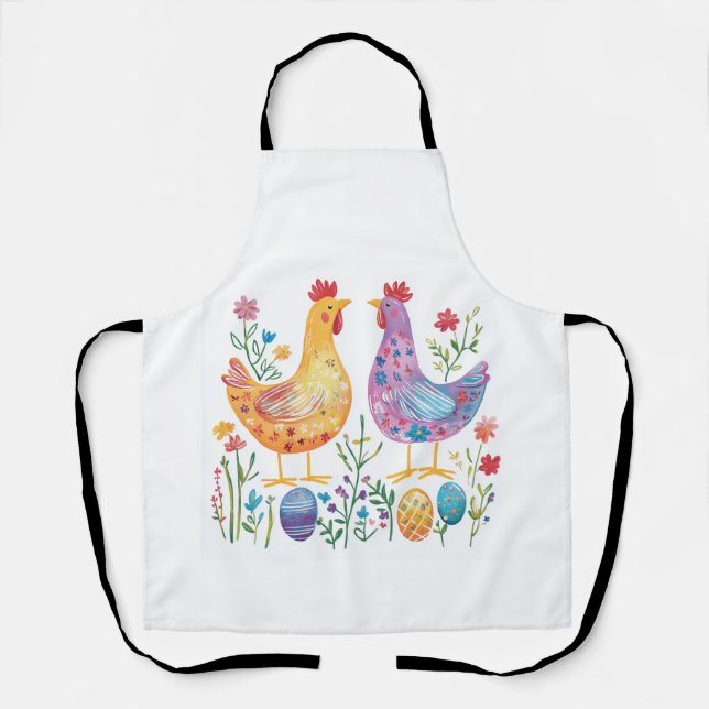 Whimsical Chicken & Egg Easter Apron (Front)