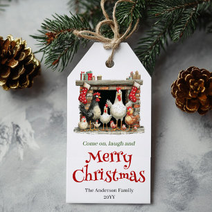 Whimsical Chickens Christmas Gift Tag Template