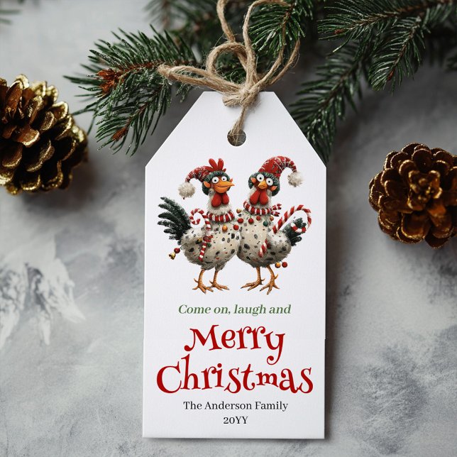 Whimsical Chickens Christmas Tag Cartoon Style (Whimsical Chickens Christmas Tag Cartoon Style)