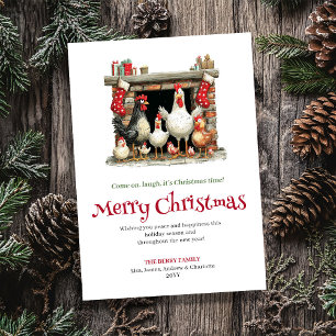 Whimsical Chickens Funny Christmas Greeting Card