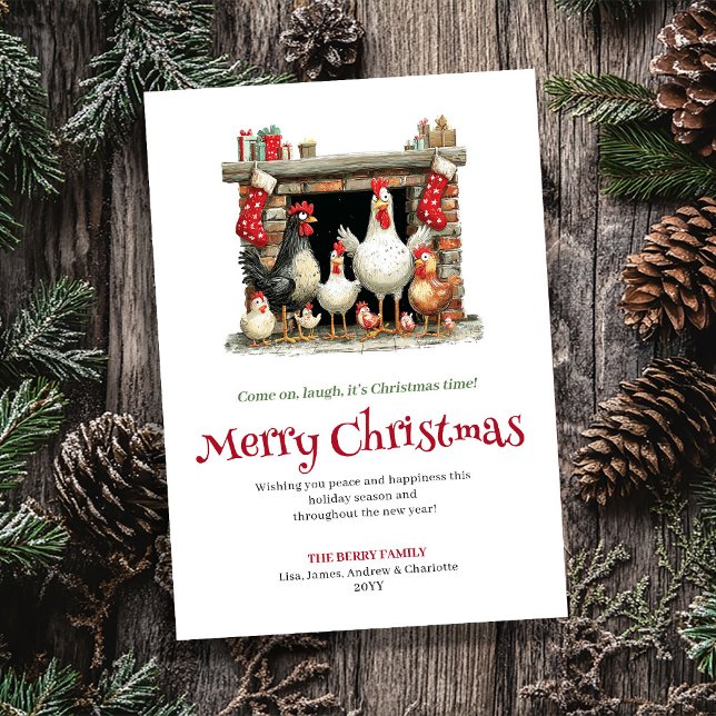 Whimsical Chickens Funny Christmas Greeting Card (Whimsical Chickens Funny Christmas Greeting Card)