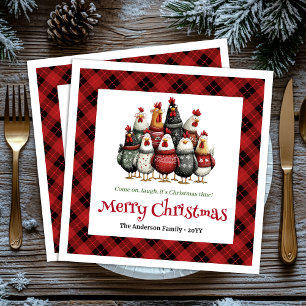 Whimsical chickens holiday napkins custom name set