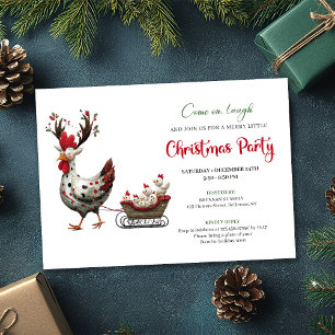Whimsical Chickens Minimalist Christmas Party Card