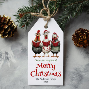 Whimsical Chickens Xmas Tag Editable Design