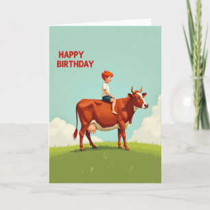Whimsical Child Cow Birthday Card