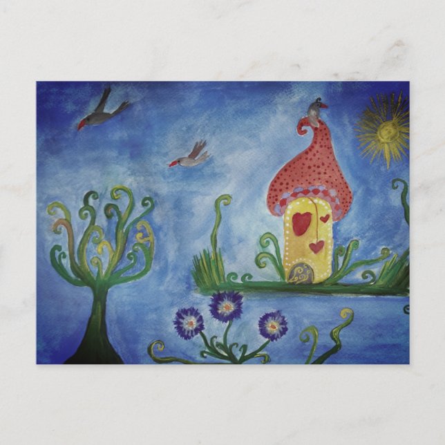 Whimsical Child Illustration Love House Postcard (Front)