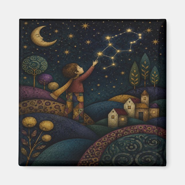 WHIMSICAL CHILD REACHING FOR STARS MAGNET (Front)