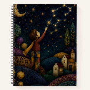 WHIMSICAL CHILD REACHING FOR STARS POSTER NOTEBOOK