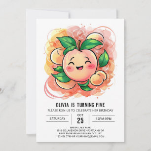 Whimsical Children's Peach Birthday Invitation
