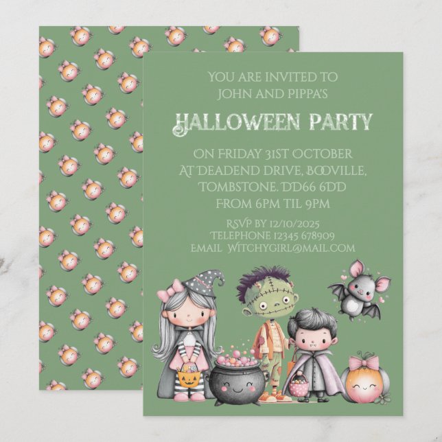 Whimsical Childrens's Halloween Party  Invitation (Front/Back)