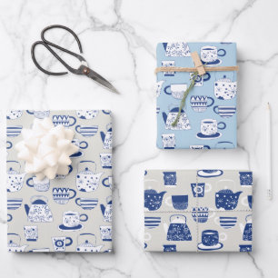 Whimsical Chinese Japanese Korean Teapots Teacups Wrapping Paper Sheet