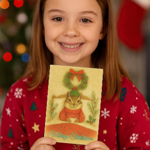 Whimsical  Chipmunk Christmas Greeting Card
