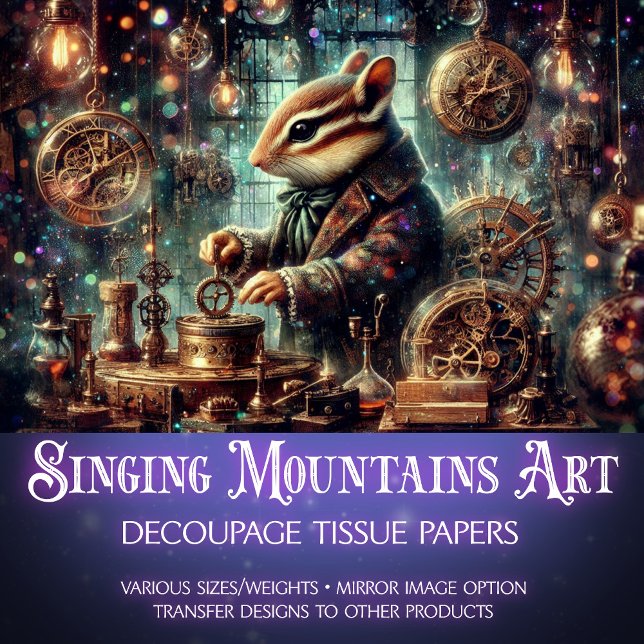 Whimsical Chipmunk Clockwork Steampunk Decoupage Tissue Paper (Creator Uploaded)