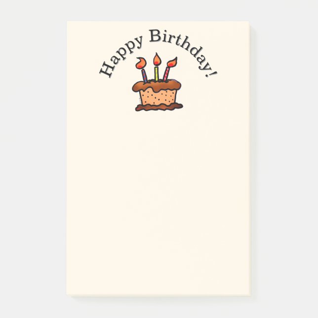 Whimsical Chocolate Cake Happy Birthday Doodle Post-it Notes (Front)