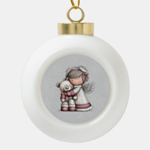 Whimsical Christmas Angel Ceramic Ball Christmas Ornament