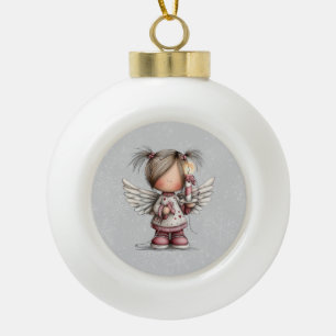 Whimsical Christmas Angel Ceramic Ball Christmas Ornament