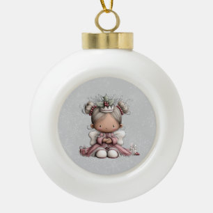 Whimsical Christmas Angel Ceramic Ball Christmas Ornament