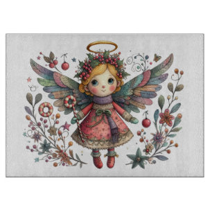 Whimsical Christmas Angel with Multi-colour Wings Cutting Board