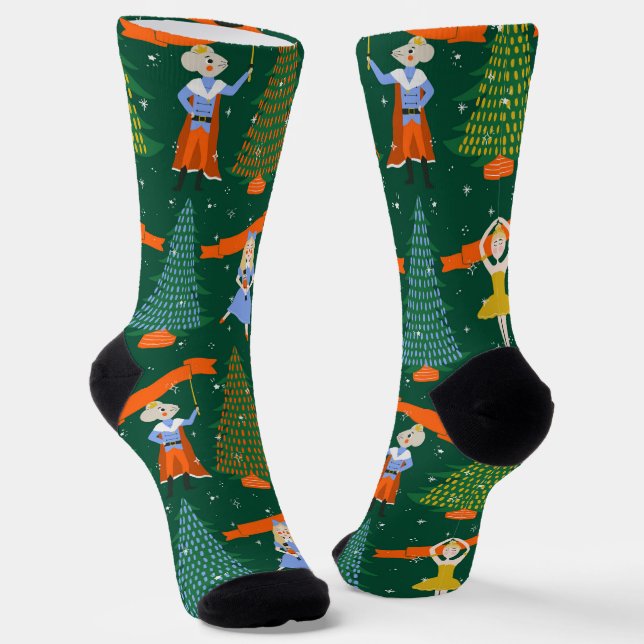 Whimsical Christmas Ballet Nutcracker Green Socks (Angled)