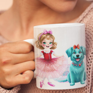 Whimsical Christmas Ballet with Puppy Cheer Two-Tone Coffee Mug