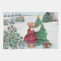 Whimsical Christmas Bear Winter Pine