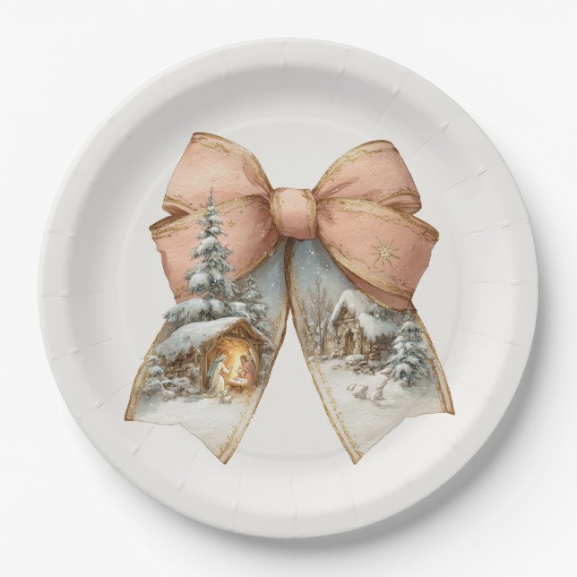 Whimsical Christmas Bow Paper Plates (Front)
